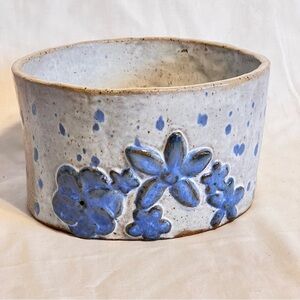 Handcrafted Ceramic Pottery Floral Art Bowl - Blue and White signed